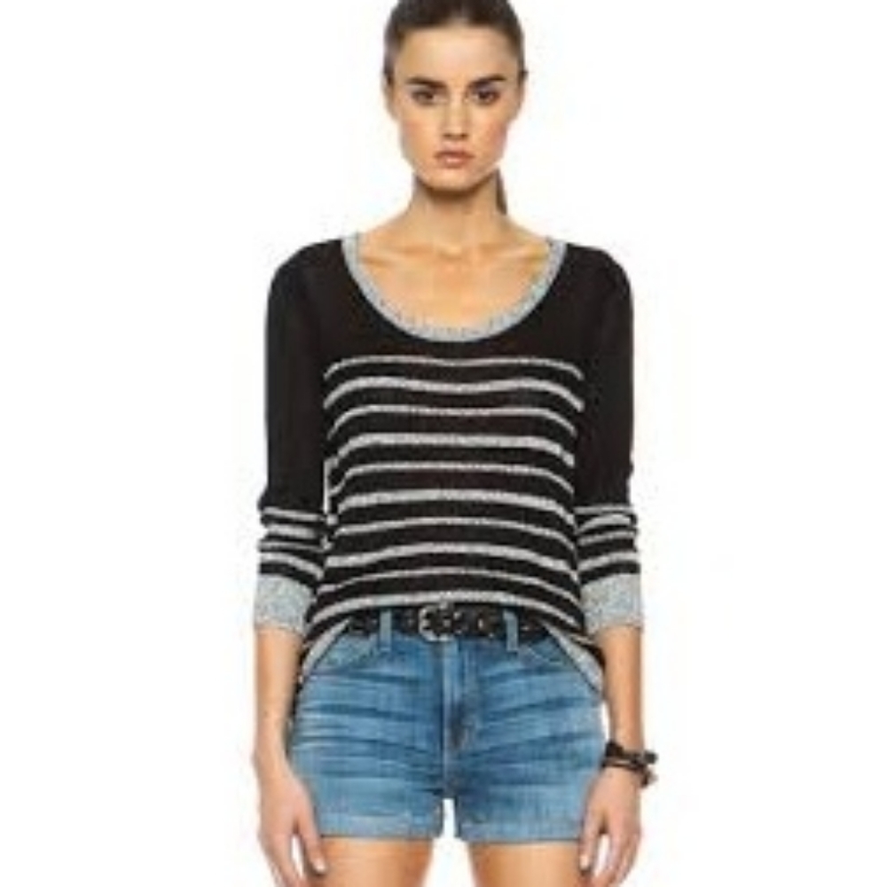 Rag & Bone Sweater Azra Striped Knit Pullover Black Gray Fall Edgy Neutral